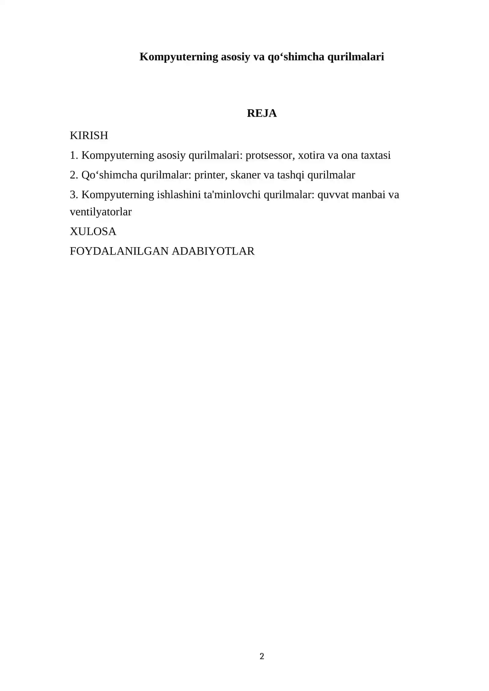 Kompyuterning asosiy va qoʻshimcha qurilmalari 2