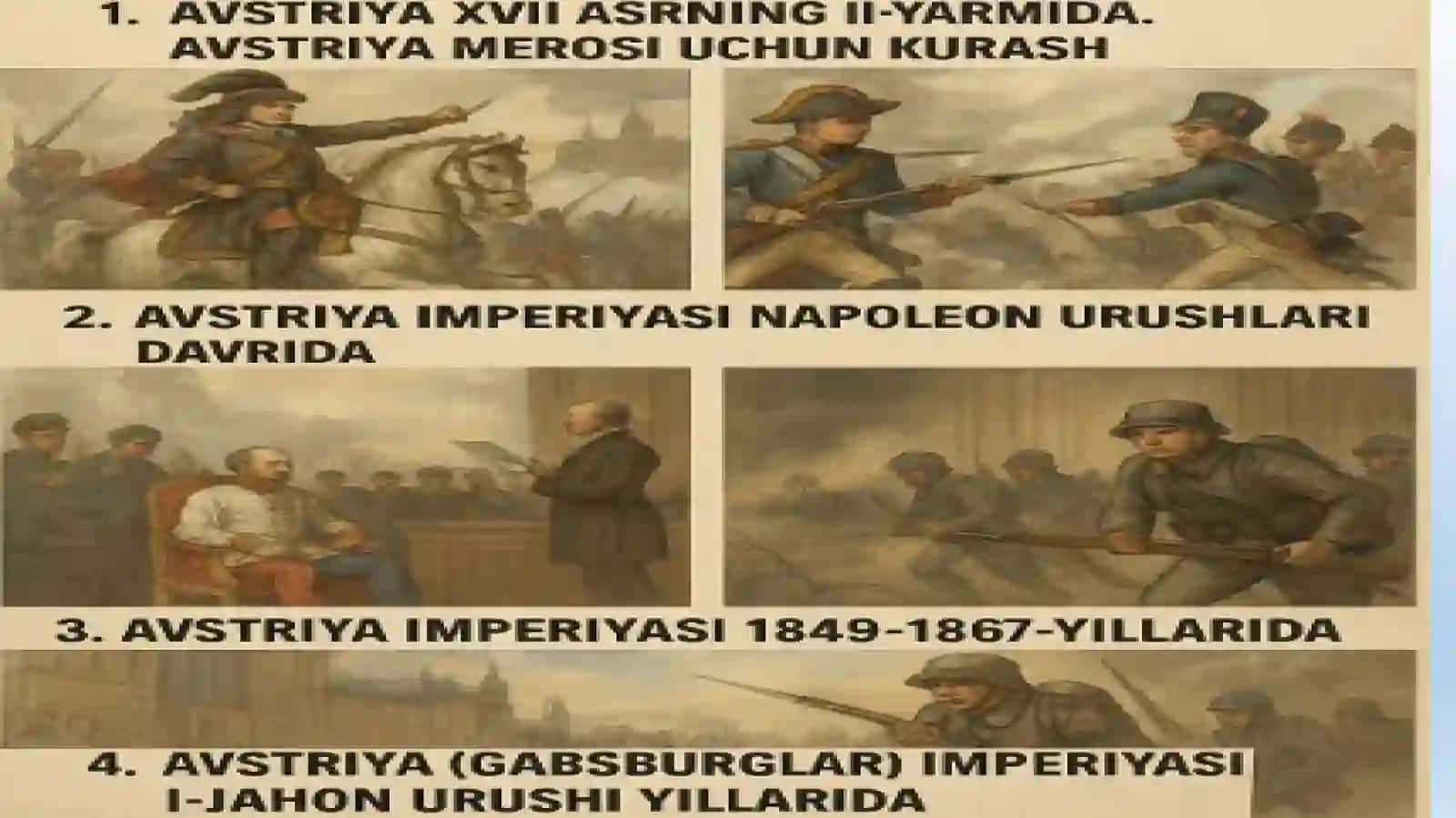 Avstriya (Gabsburglar) imperiyasi yangi davrda:  tarixiy rivojlanishning asosiy voqealari va jarayonlari 2