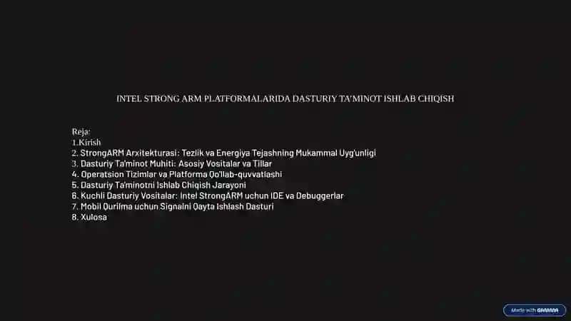 INTEL STRONG ARM PLATFORMALARIDA DASTURIY TA’MINOT ISHLAB CHIQISH KURS ISHI 2