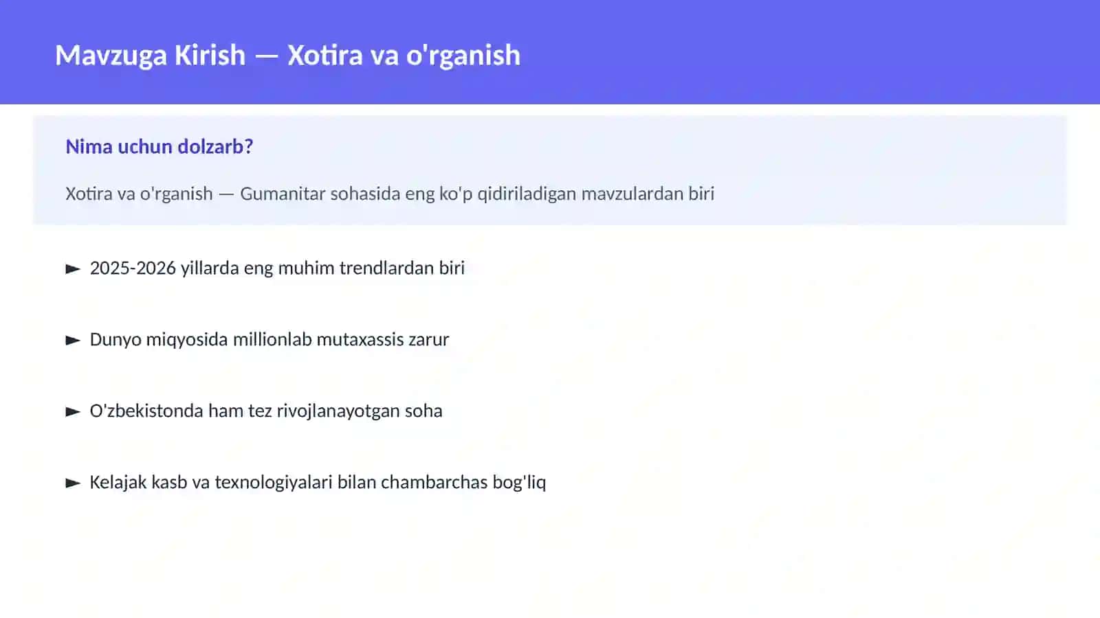 Xotira va o'rganish 2
