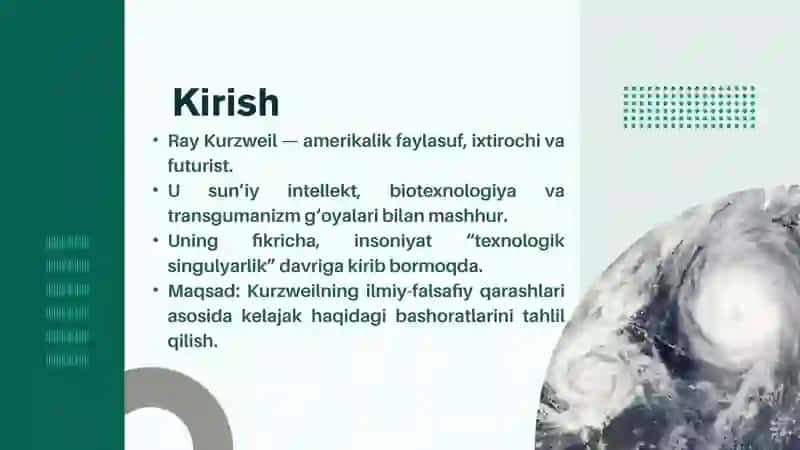 RAY KURZWEIL VA INSONIYAT KELAJAGI HAQIDAGI FALSAFIY BASHORATLAR 2