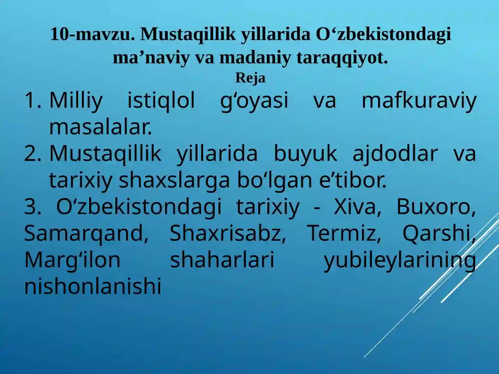 O`zbekistonning eng yangi tarixi fanidan 2