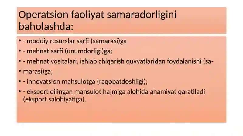 Operatsion faoliyat tahlili va uning muhim jihatlari 2