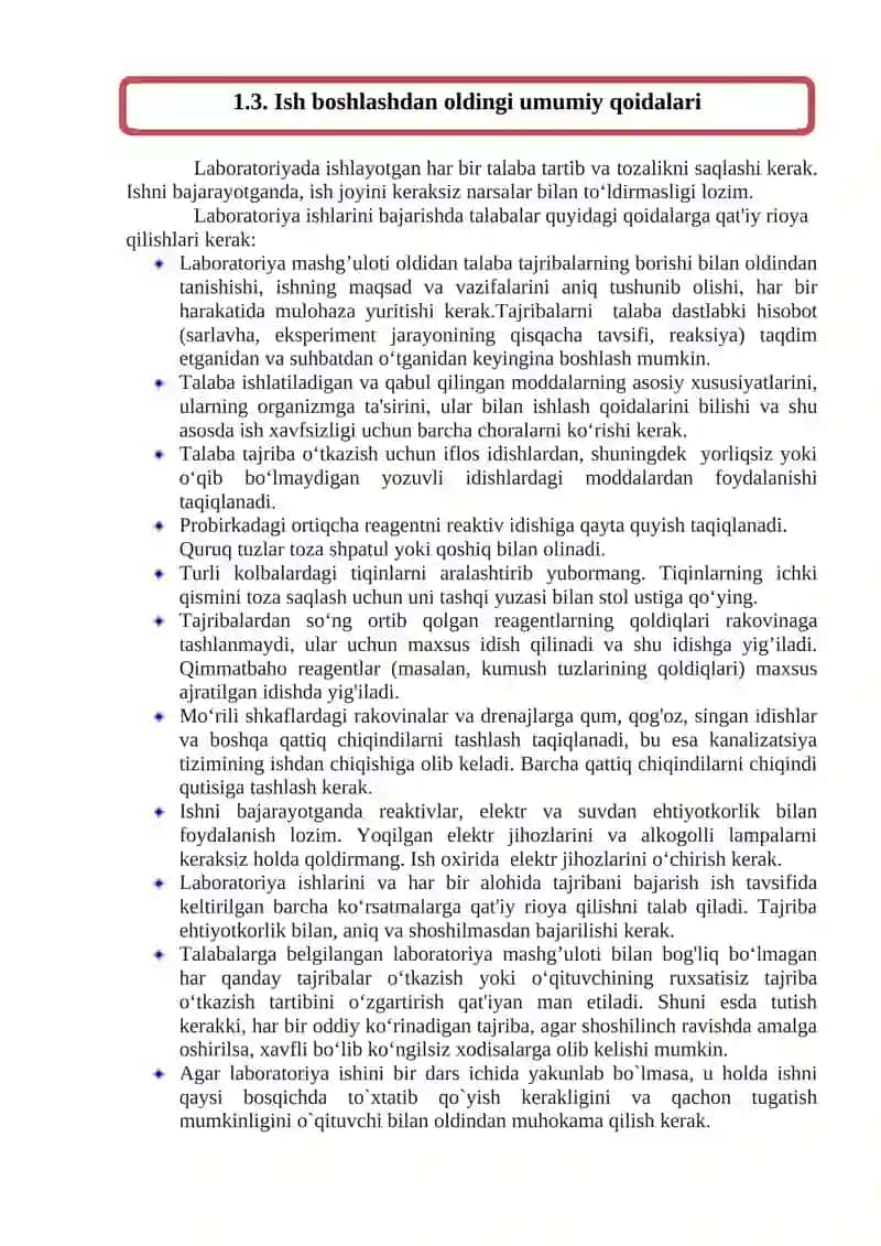 ORGANIK KIMYО LABARATORIYАSIDA ISHLASH QOIDALARI. ASBOB VA USKUNALAR 2