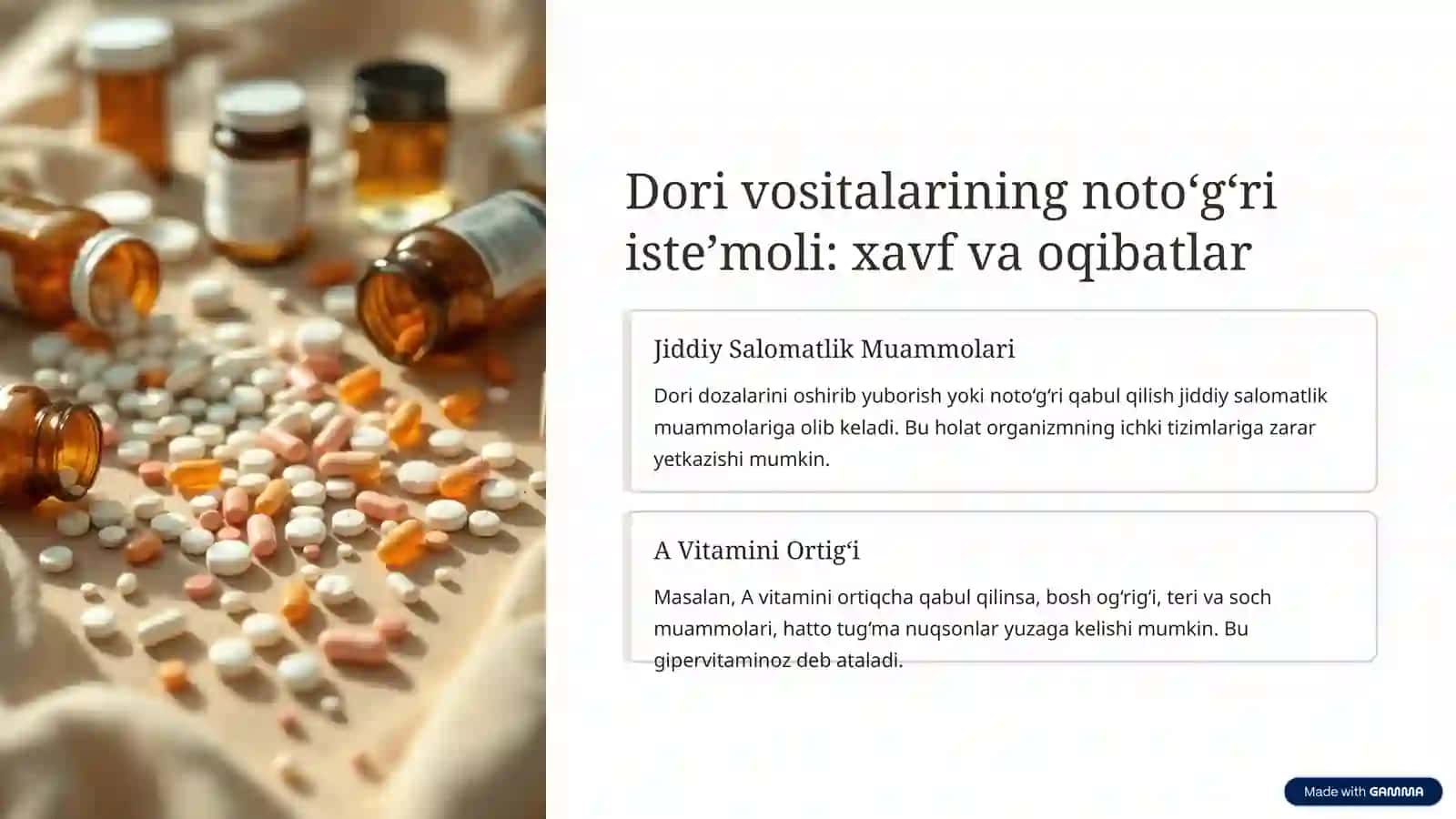 Dori vositalari va ularni noto‘g‘ri iste’mol qilish natijasida zararlanish hamda Avitaminoz 2