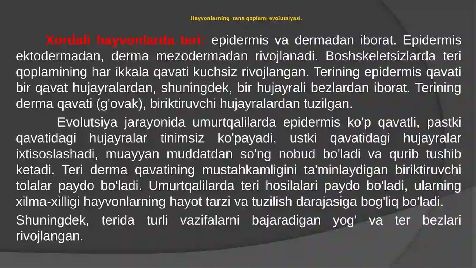 HAYVONLARNING TANA QOPLAMI VA HARAKATORGANLARI EVOLUTSIYASI 2