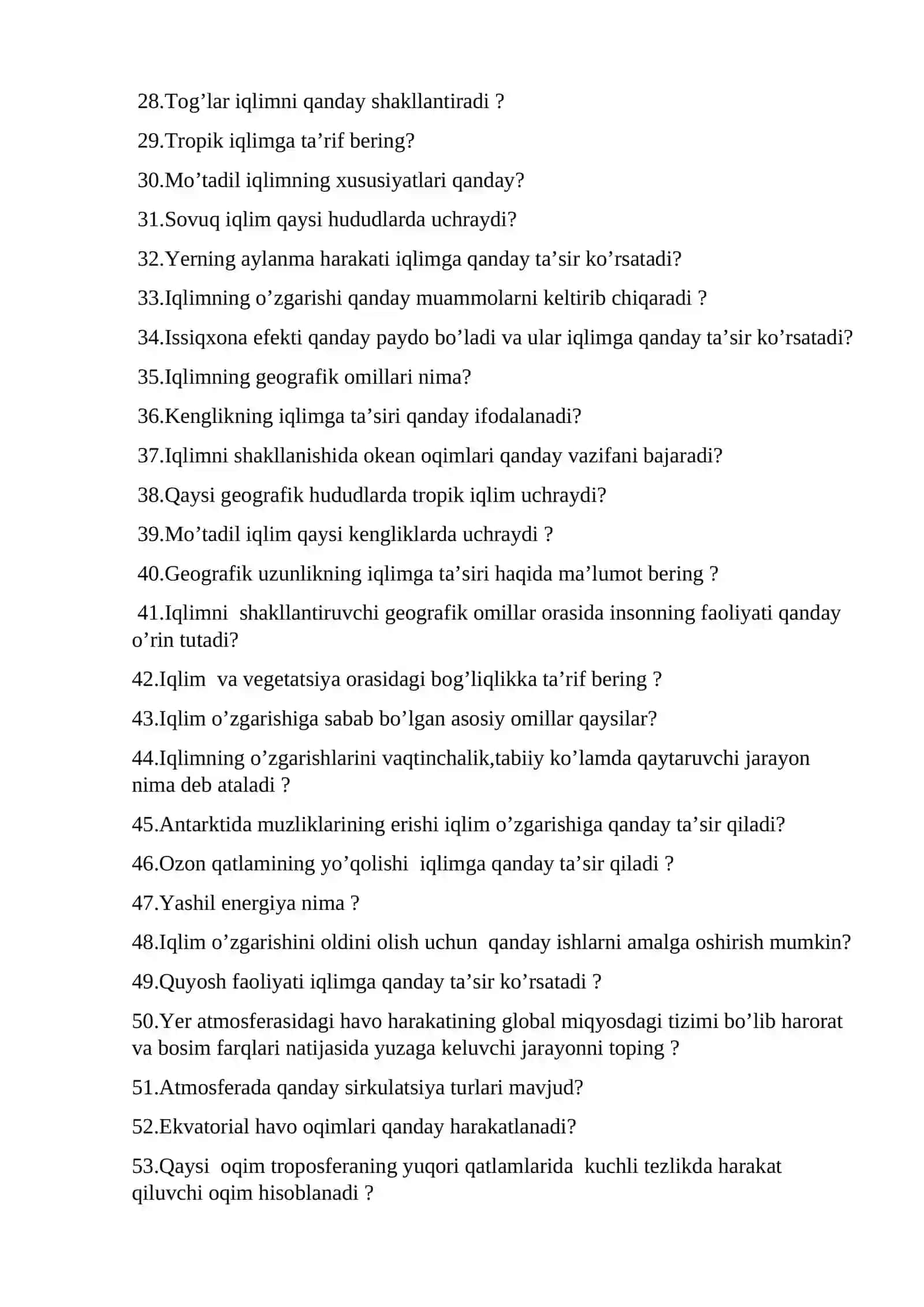 Iqlimshunoslik va gidrologiya fanidan oraliq savollari 2