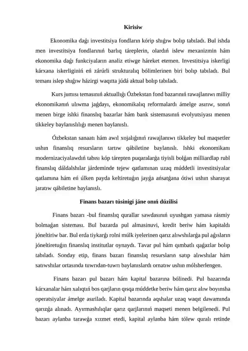 Finans bazarı túsinigi jáne onıń dúzilisi 2