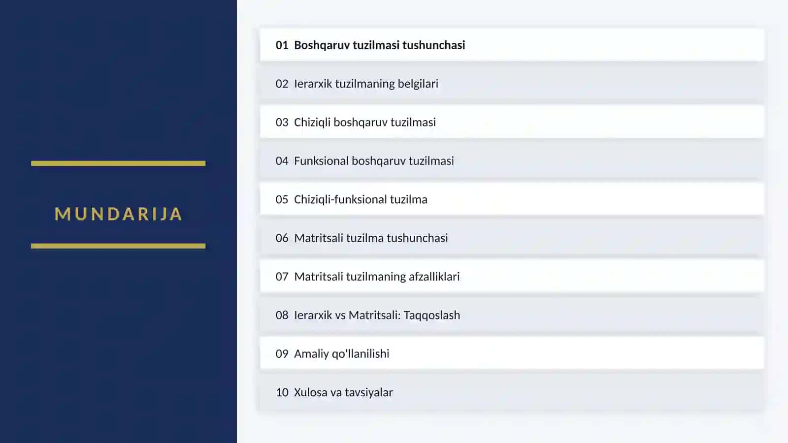 Ierarxik va matritsali boshqaruv tuzilmalar 2