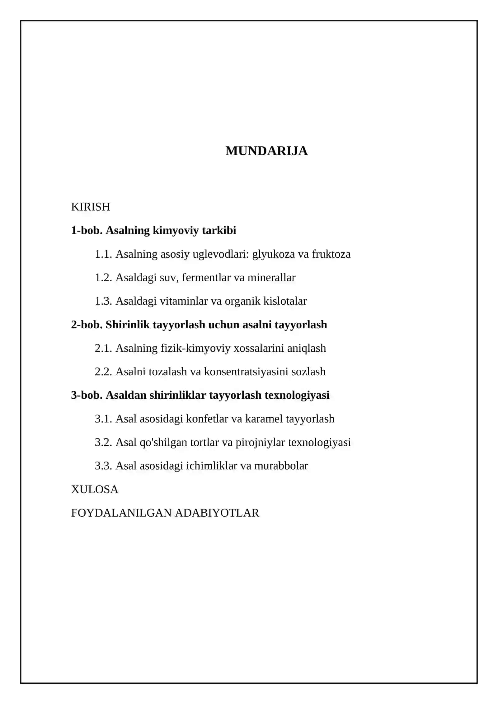 Asalning kimyoviy tarkibi va undan shirinlik tayyorlash texnologiyasi 2
