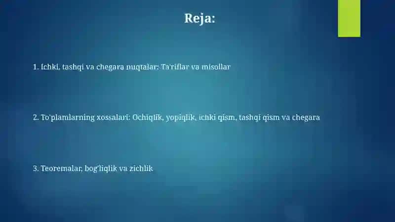 Ichki, Tashqi va Chegara Nuqtalar 2