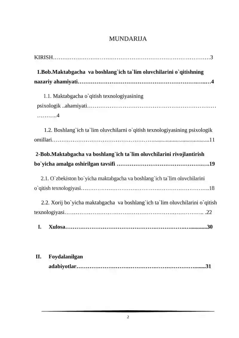 Maktabgacha va boshlang`ich ta`lim oluvchilarini o`qitish texnologiyasi 2