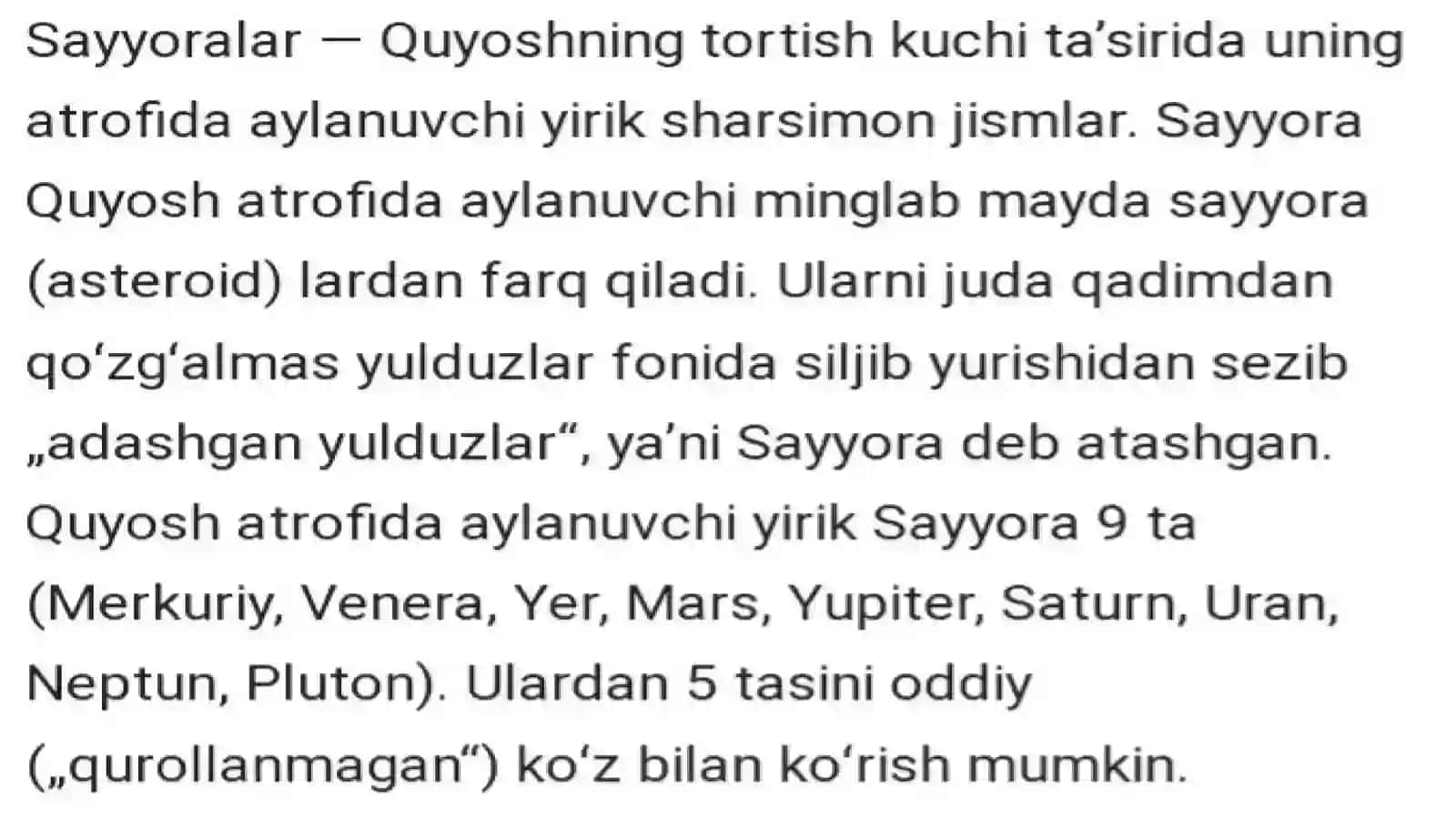 Quyosh sistemasining sayyoralar 2
