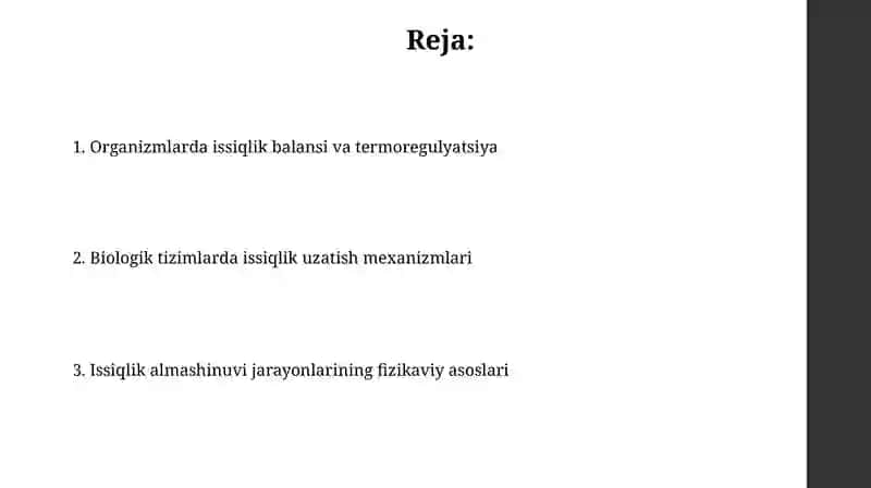 Tirik organizmlarda issiqlik almashinuvining biofizik asoslari 2