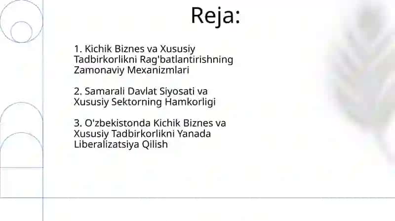 Kichik Biznes va Xususiy Tadbirkorlikni Rag'batlantirish 2
