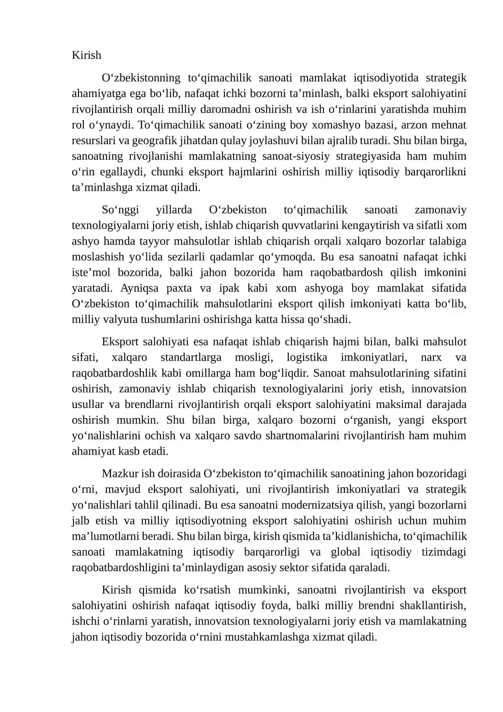 To'qimachilik sanoatida raqobatbardoshlikni oshirish omillari 2