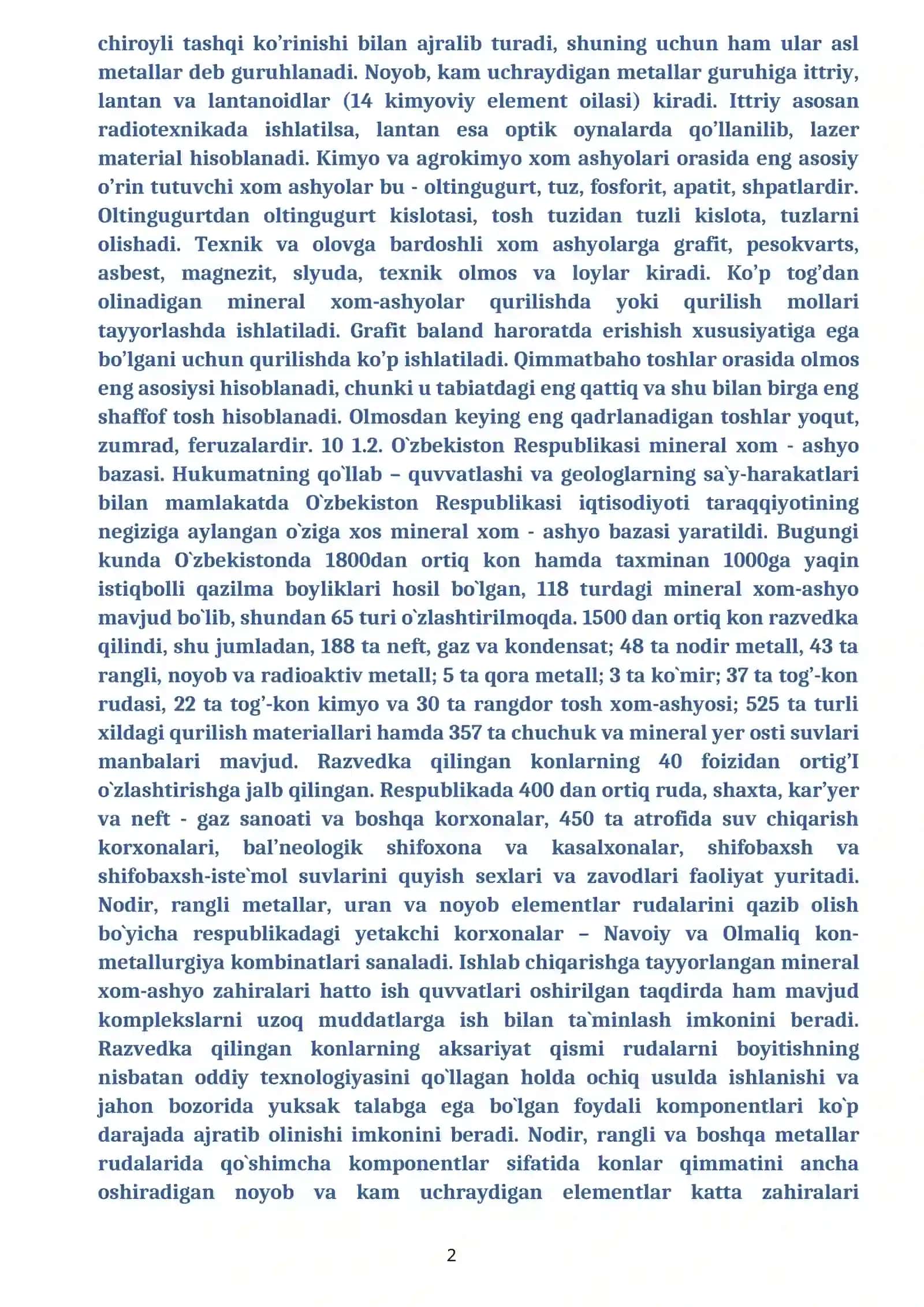 O`ZBEKISTONDA MINERAL XOM – ASHYO RESURSLARIDAN FOYDALANISH 2