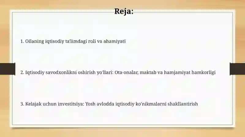 Oilabilanhamkorlikdaiqtisodiytarbiyanirivojlantirish 2