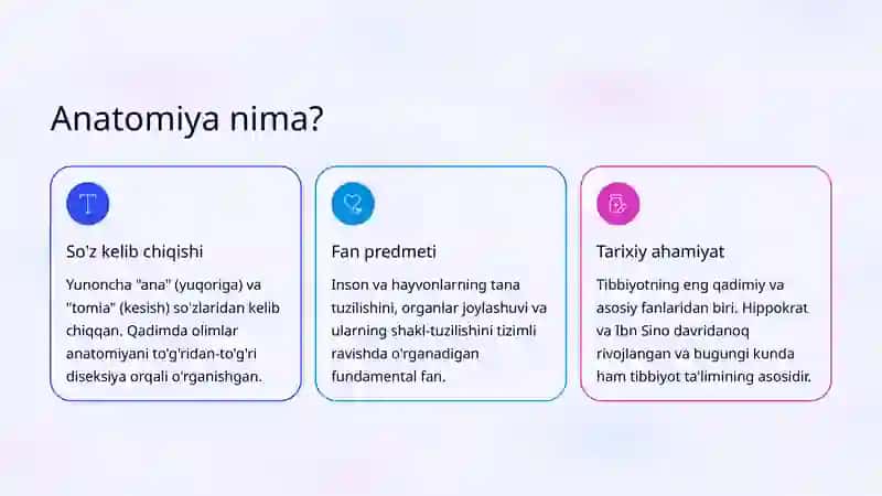 Anatomiya fanining vazifalari va bo'limlari 2