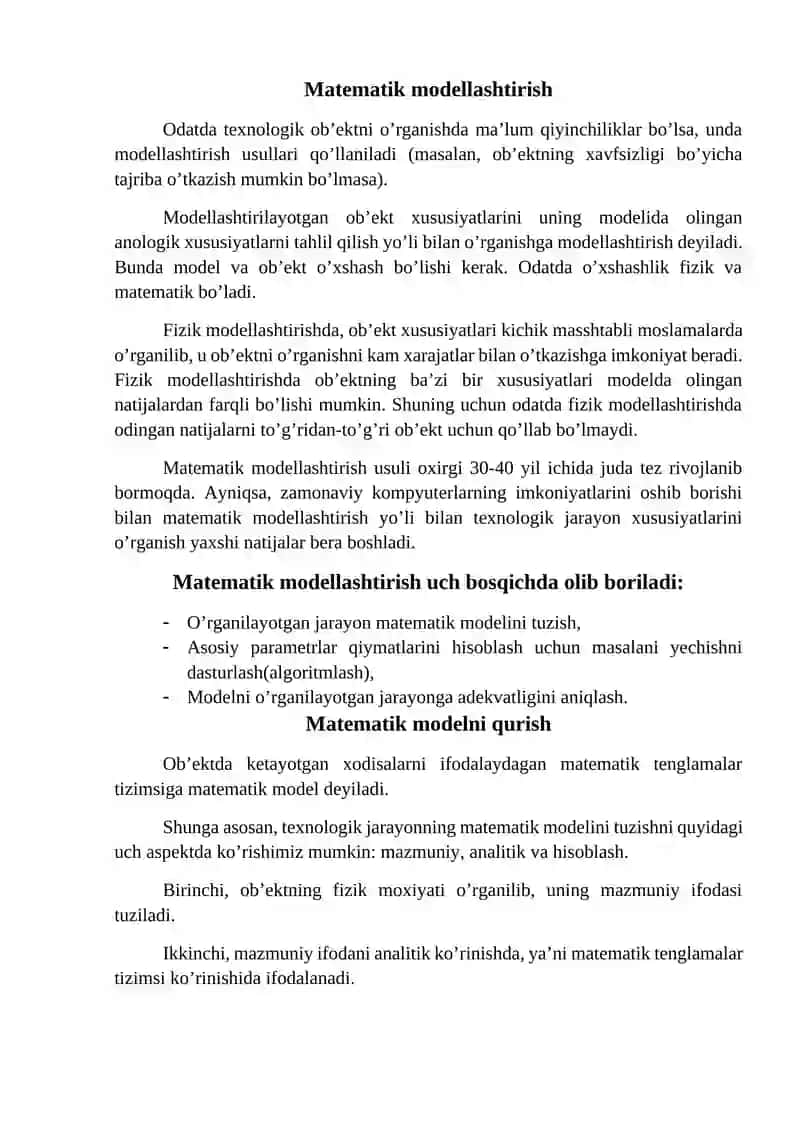 Nеft-gаz kimyo tехnоlоgiya tizimlаrini mаtеmаtik mоdеllаshtirish 2