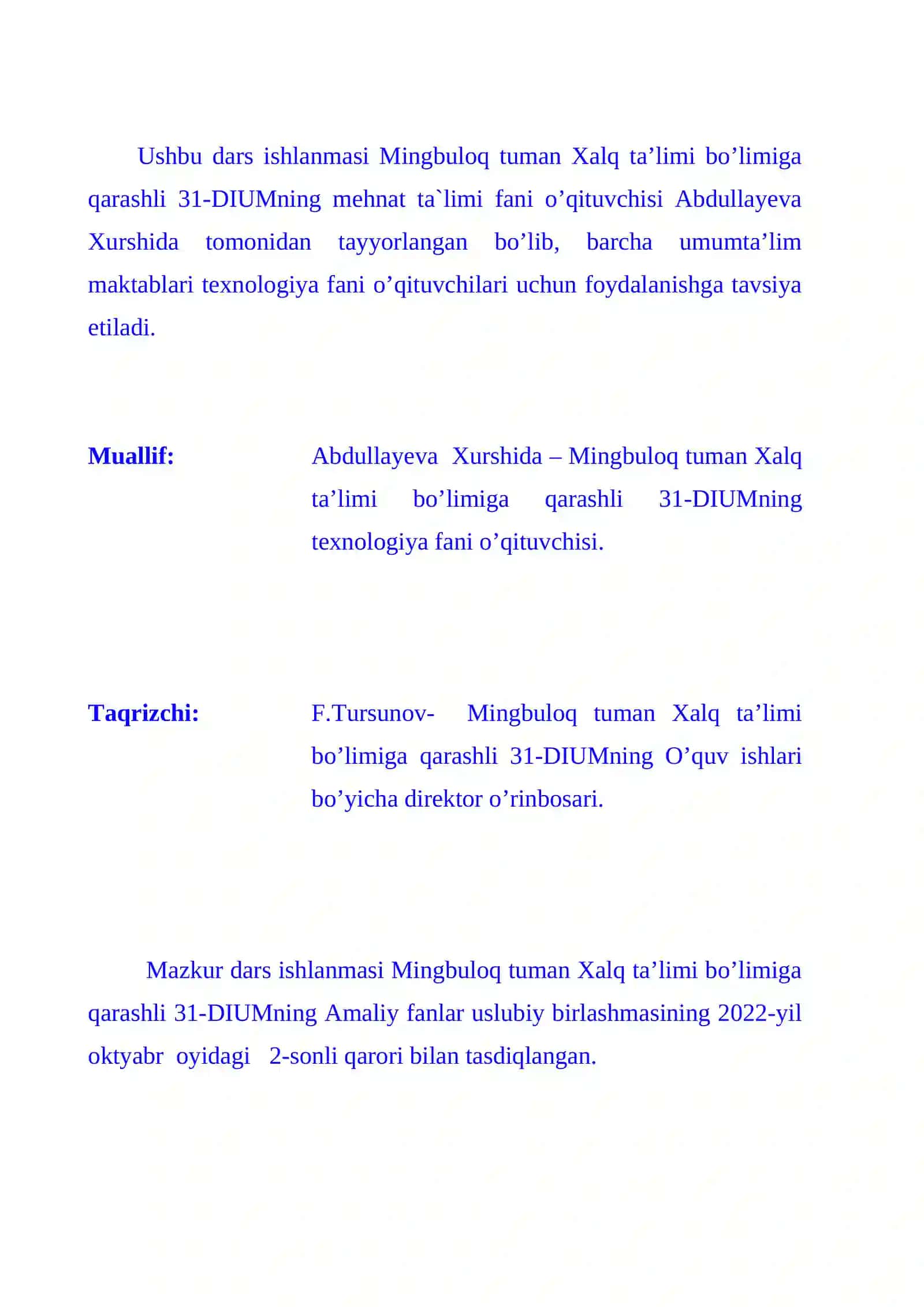 5-sinf Texnologiya fanidan To'qimachilik tolalari. Ip va gazlama haqida ma'lumot dars ishlanma 2