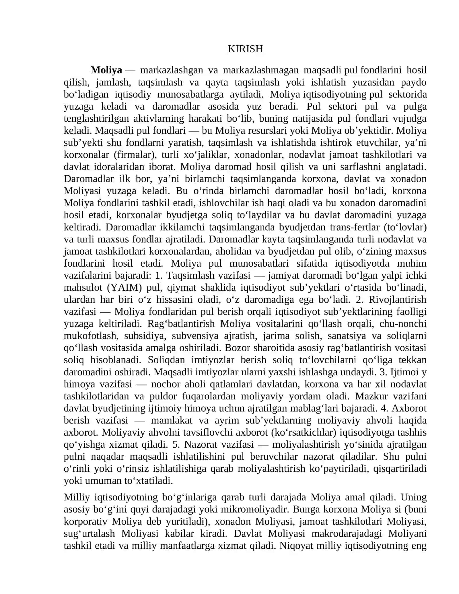 Moliya tizimi va moliyaviy siyosat. Davlat byudjeti 2