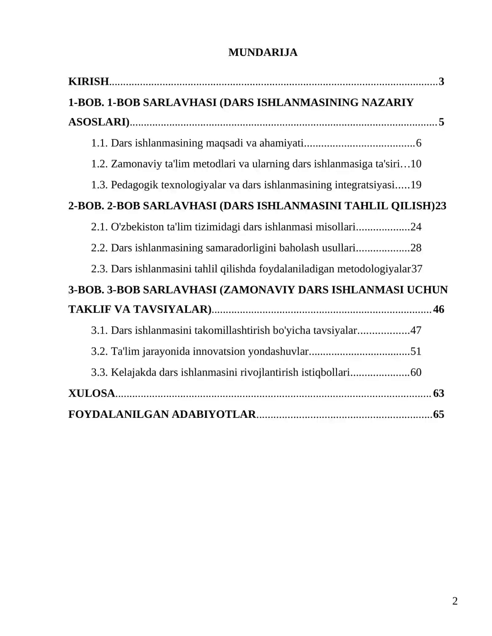 "Dars ishlanmasi tuzishning zamonaviy talablari" 2