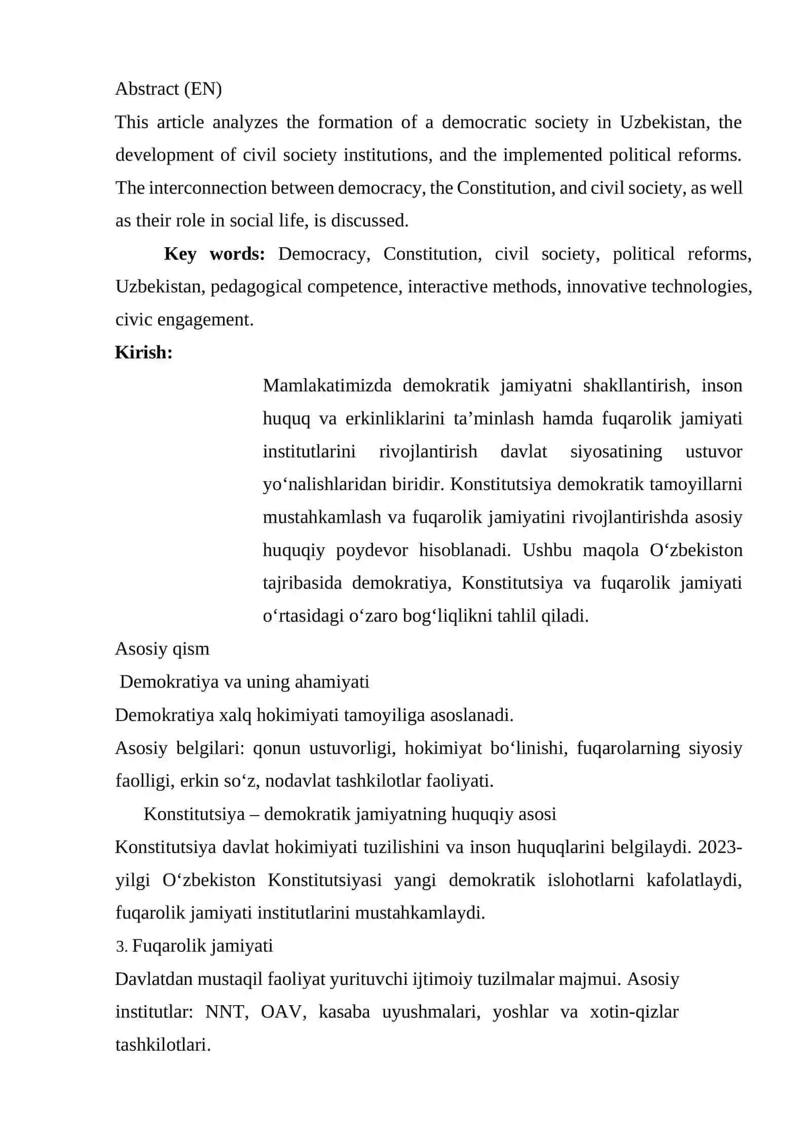 DEMOKRATIYA, KONSTITUTSIYA VA FUQAROLIK JAMIYATINING O‘ZBEKISTONDA SHAKLLANISHI VA RIVOJLANISHI 2