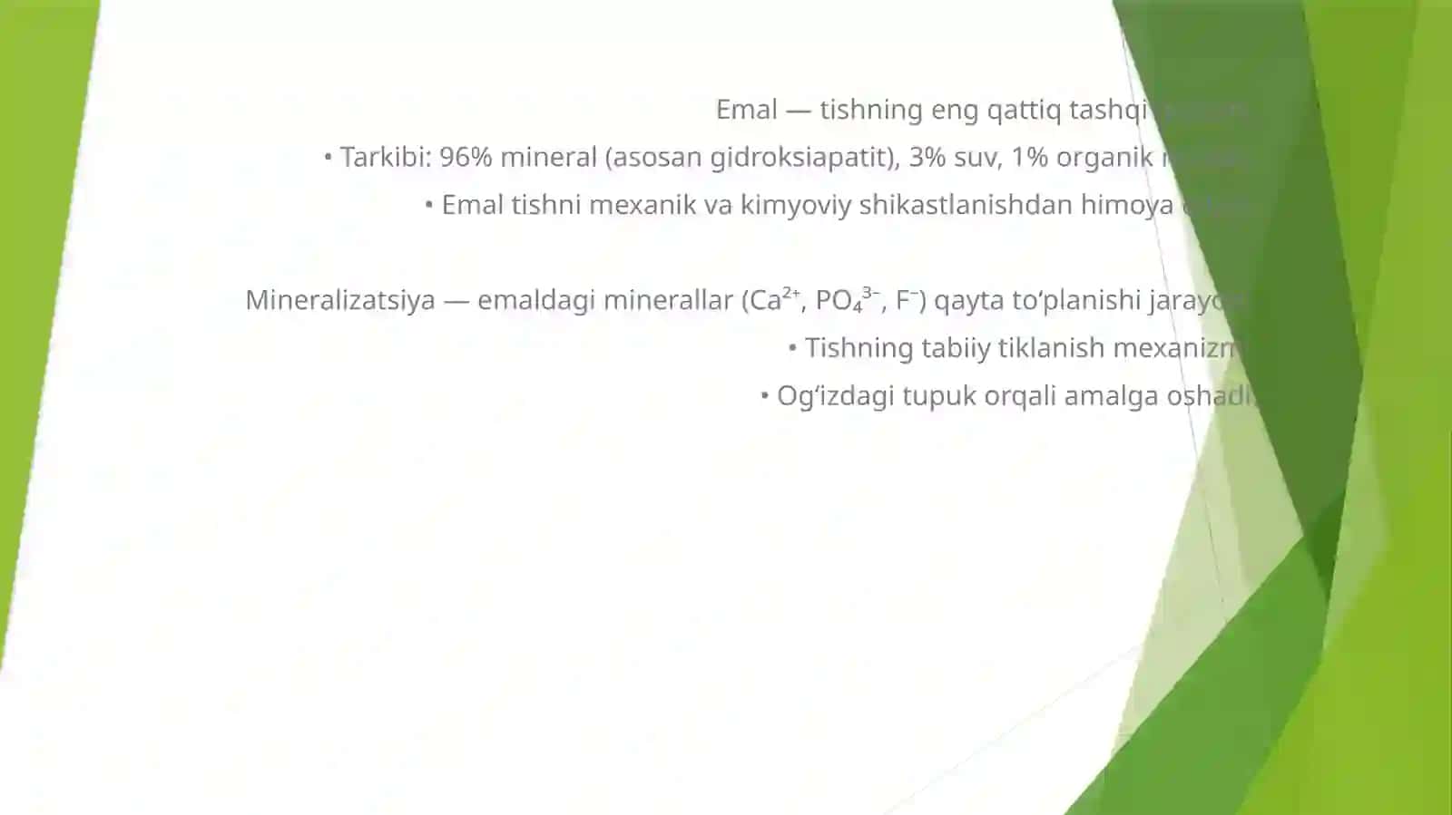 Emal mineralizatsiyasi va demineralizatsiyasi 2