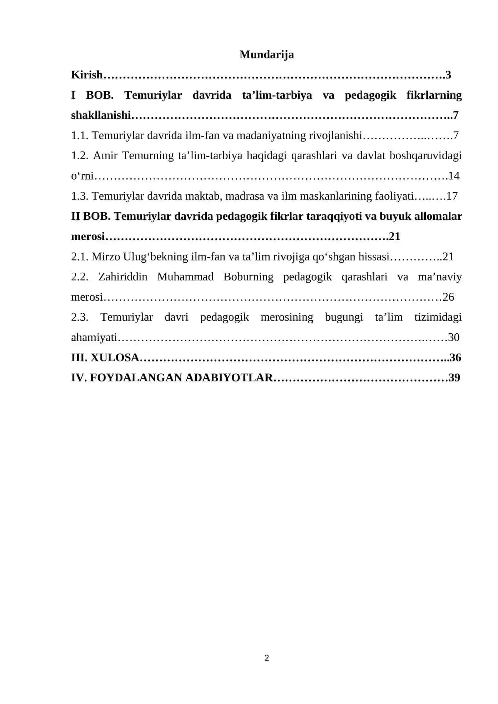 Temuriylar davrida taʼlim-tarbiya va pedagogik fikrlar taraqqiyoti.(Amir Temur, Ulugʻbek, Zahiriddin Muhammad Bobur) 2