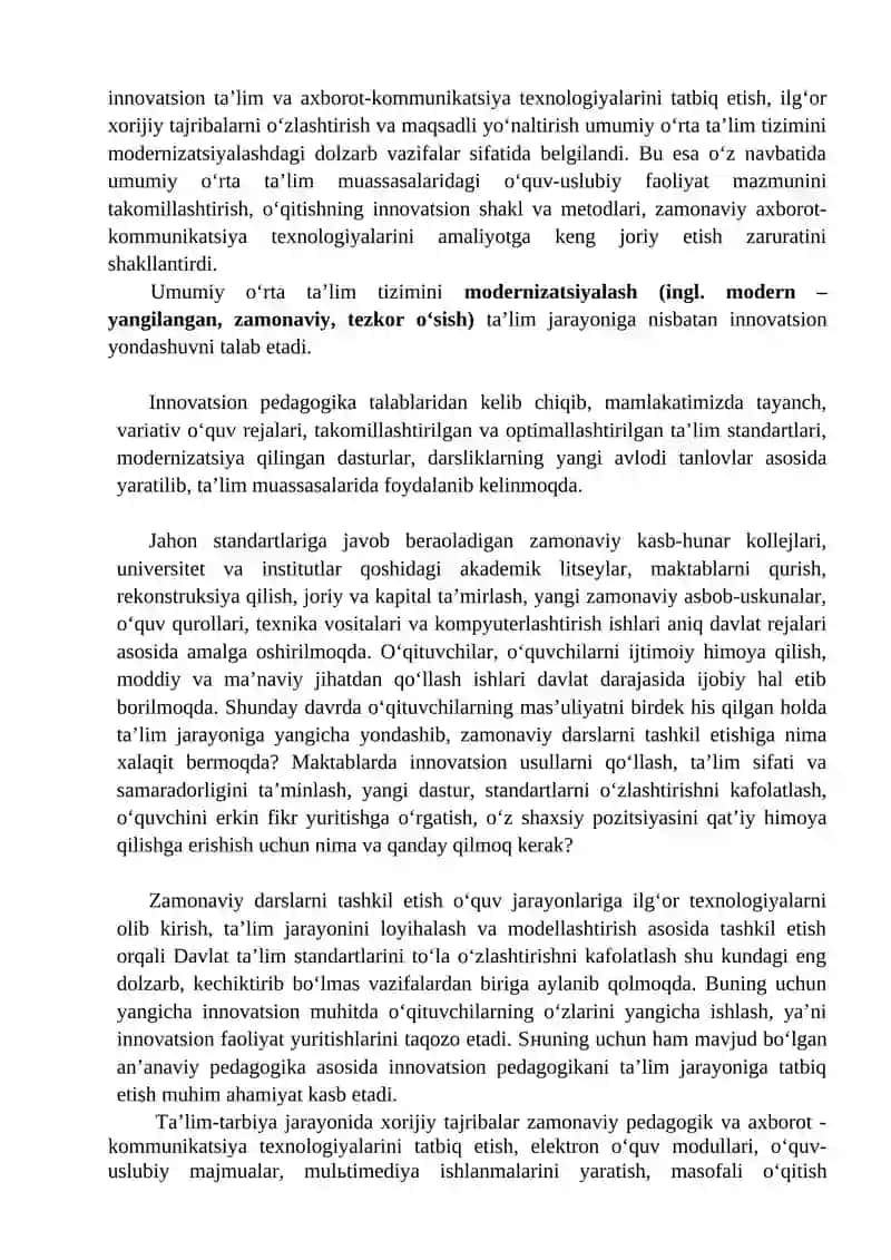 Innovatsiyani amaliyotga tatbiq etishda sifat va samaradorlikka erishish 2
