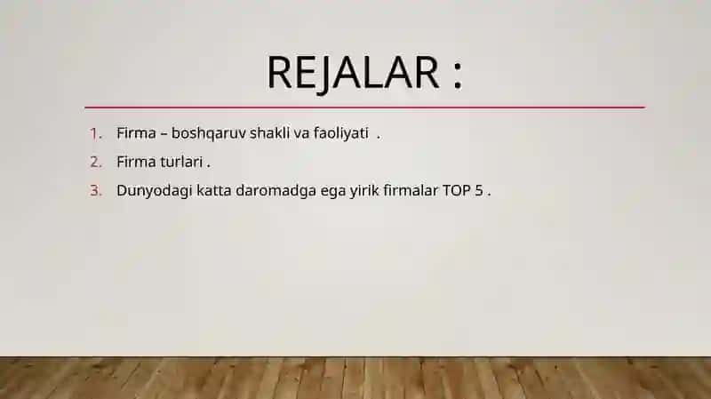 Firmavauning asosiy tashkiliy qismlari 2