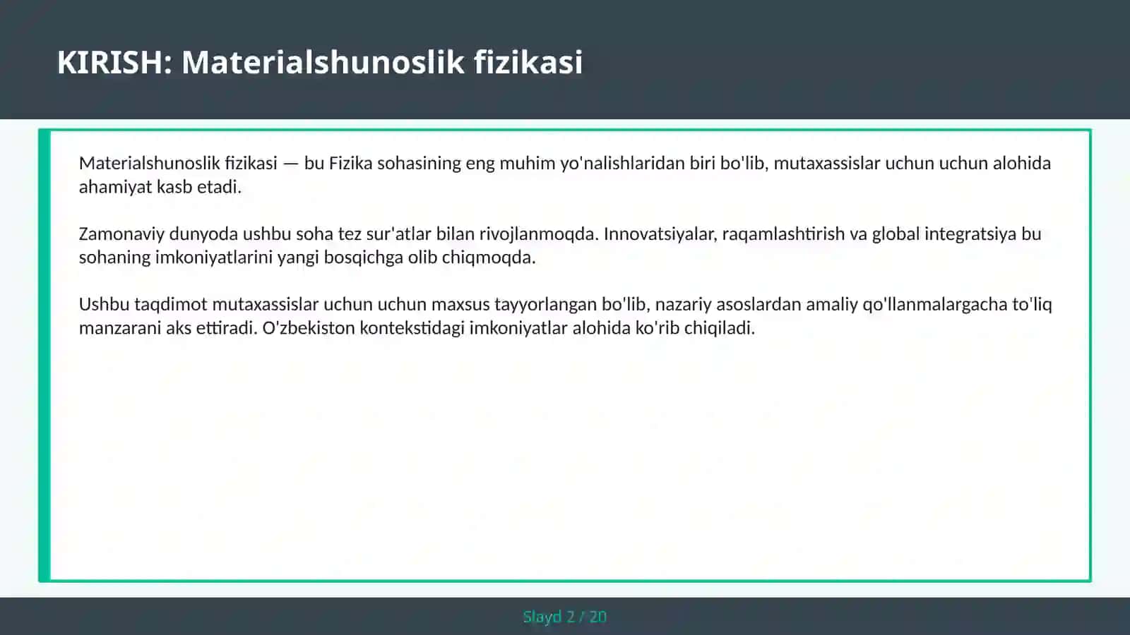 MATERIALSHUNOSLIK FIZIKASI 2
