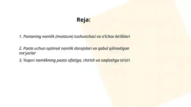Paxtaning namligi haqida maʼlumot va uni quritishda ishlatiladigan uskunalar 2