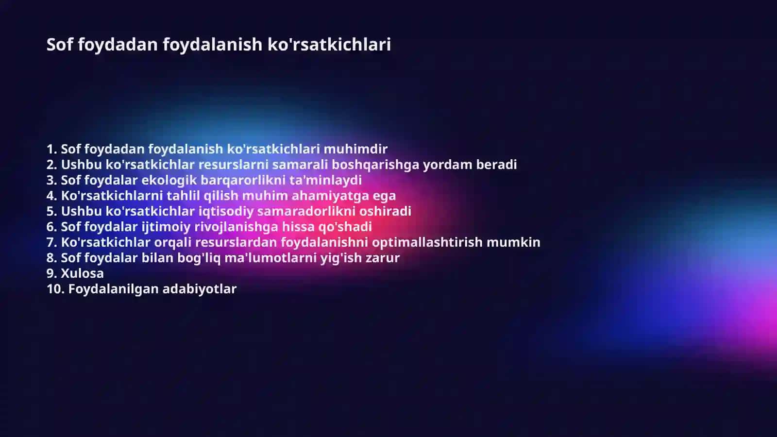 Sof foydadan foydalanish ko'rsatkichlari 2