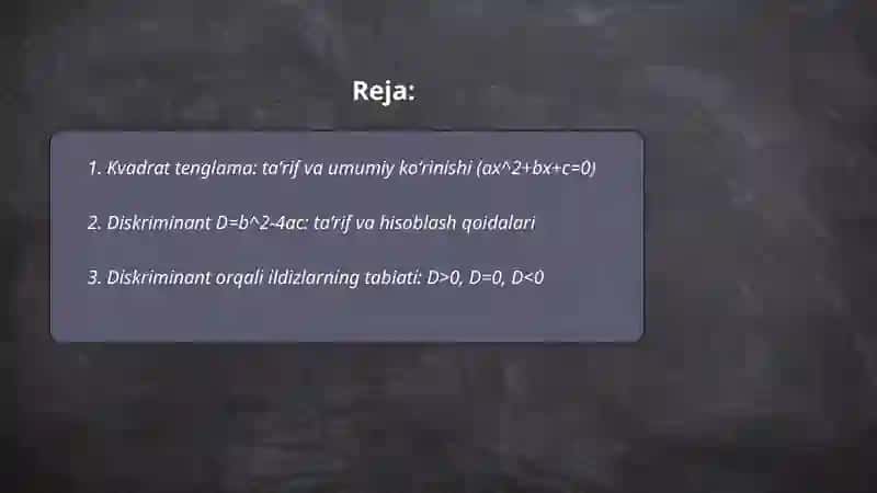 Kvadrat tenglamalar va ularning diskriminanti 2