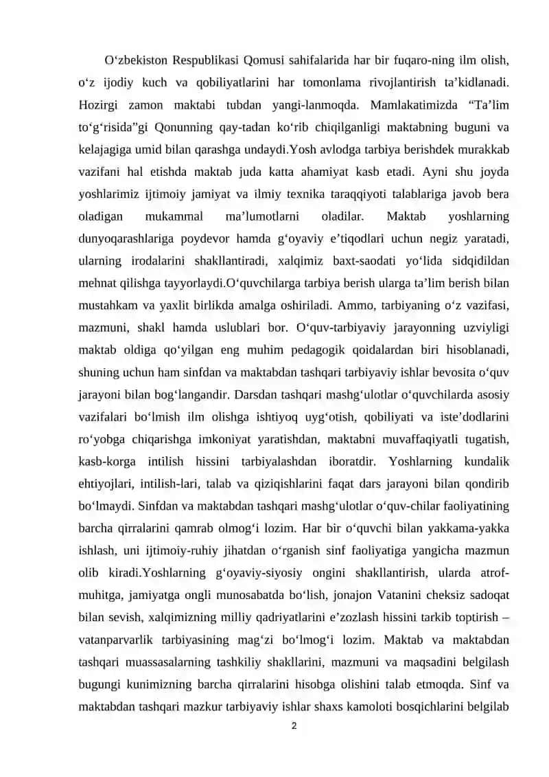 SINFDAN TASHQARI TARBIYAVIY ISHLARNI MAZMUNI,SHAKLI VA METODLARI 2