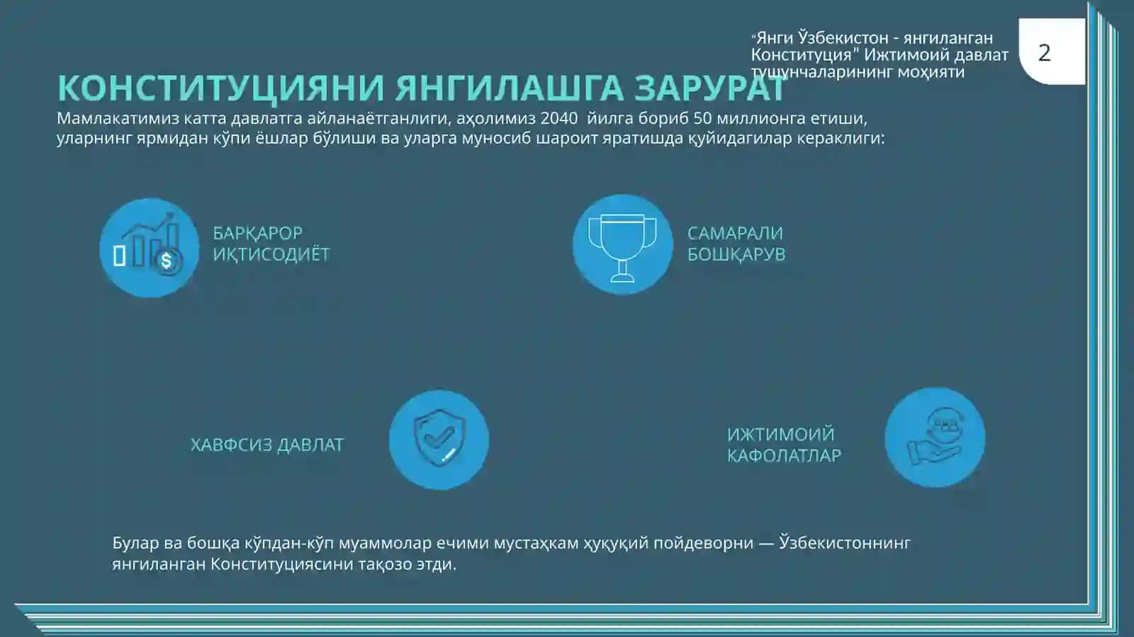 “Янги Ўзбекистон-янгиланган Конституция” Ижтимоий давлат тушунчаларининг моҳияти 2