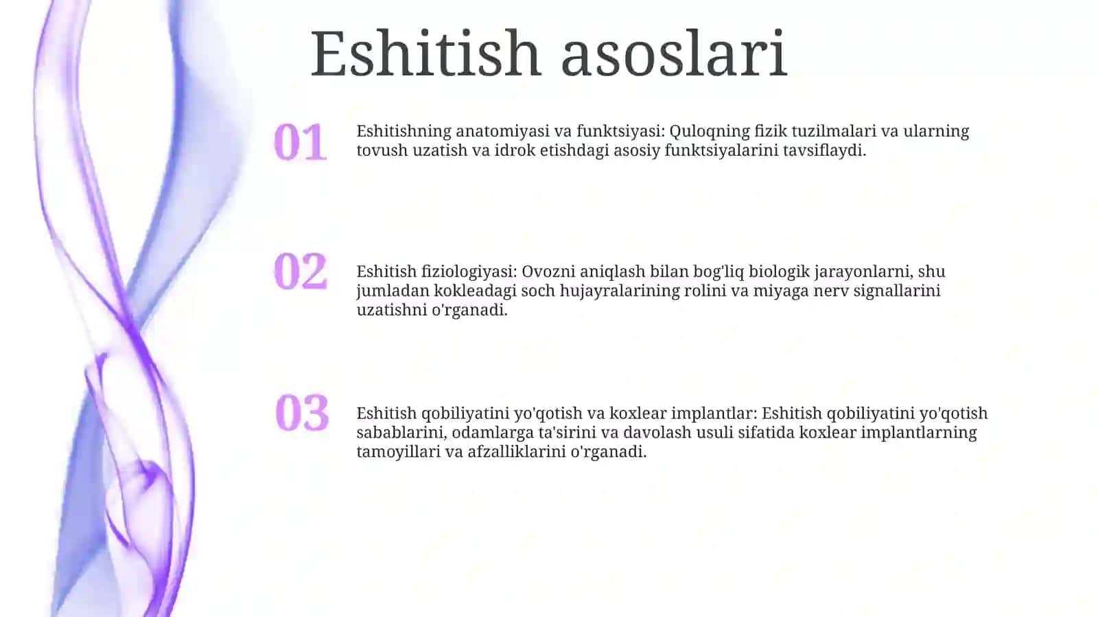 Eshitish Biofizikasi Elementlari. Koxlear Implantatsiya Asoslari 2
