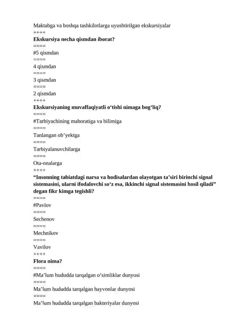 Tabiat bialn tanishtirish metodikasi fanidan testlar 2