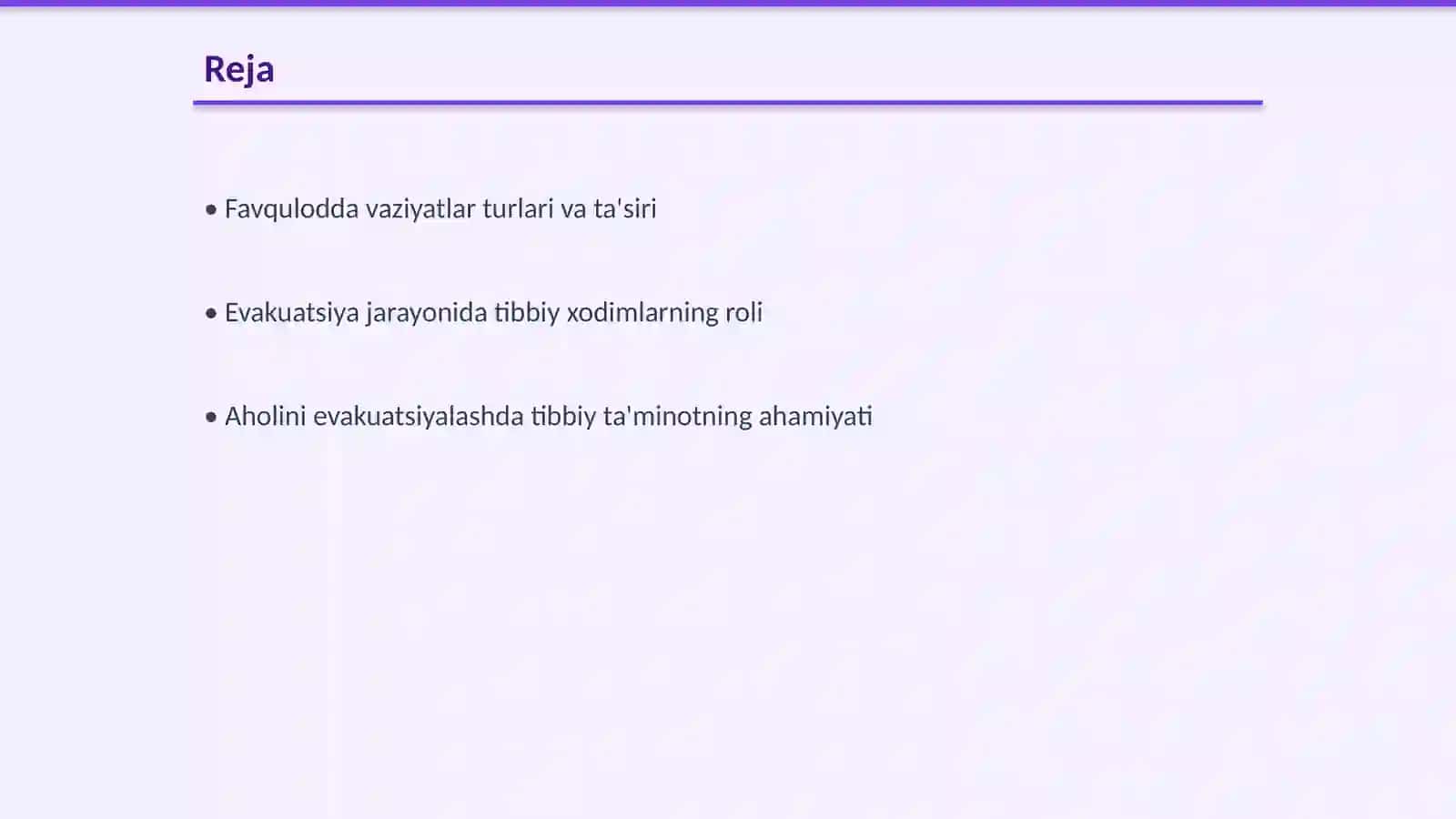 Favqulodda vaziyatlar xavf tugʻulganda va sodir boʻlganda aholini evakuatsiyalashni tibbiy taminlash 2
