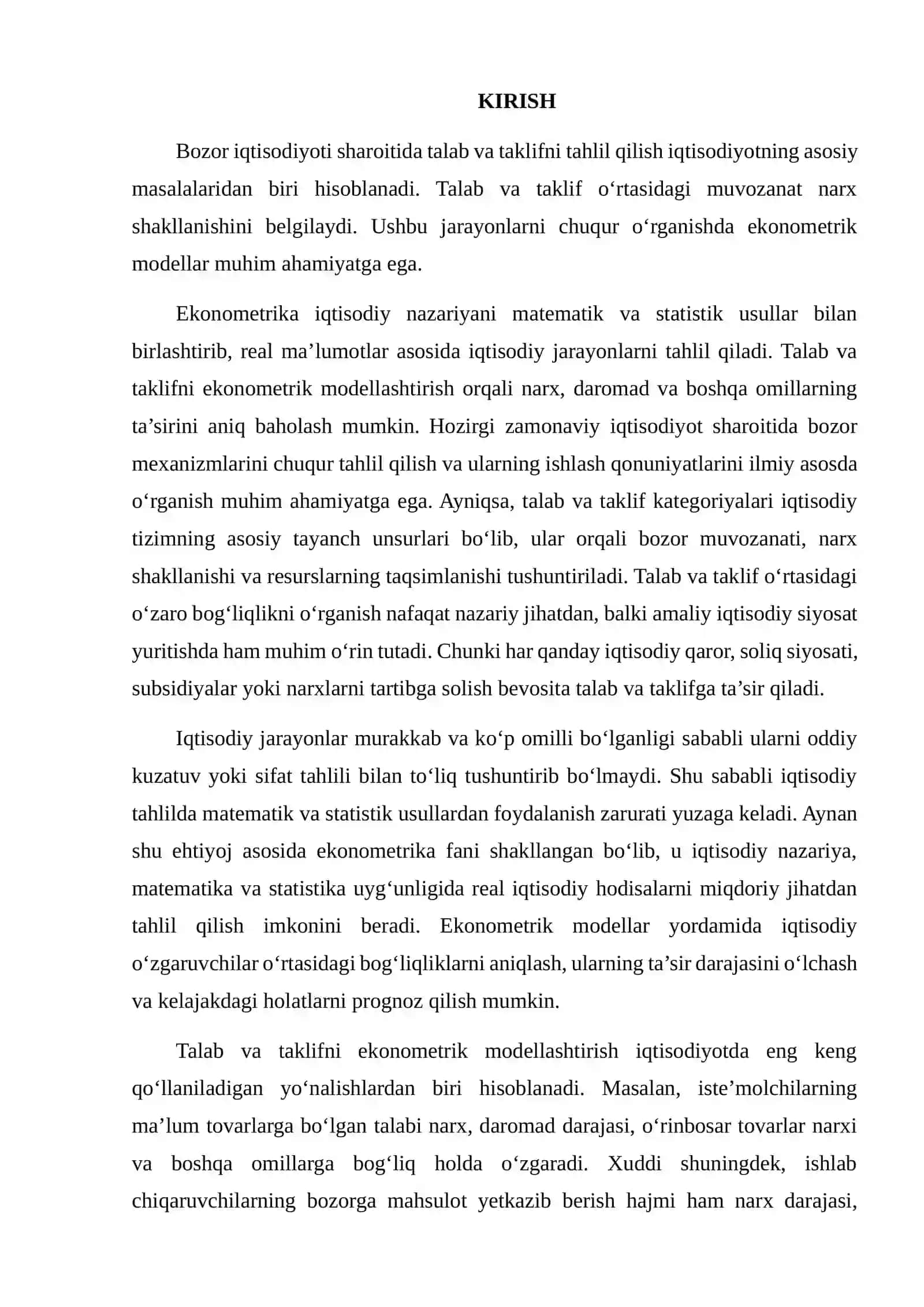 EKONOMETRIK MODELLAR YORDAMIDA TALAB VA TAKLIFNI BAHOLASH 2