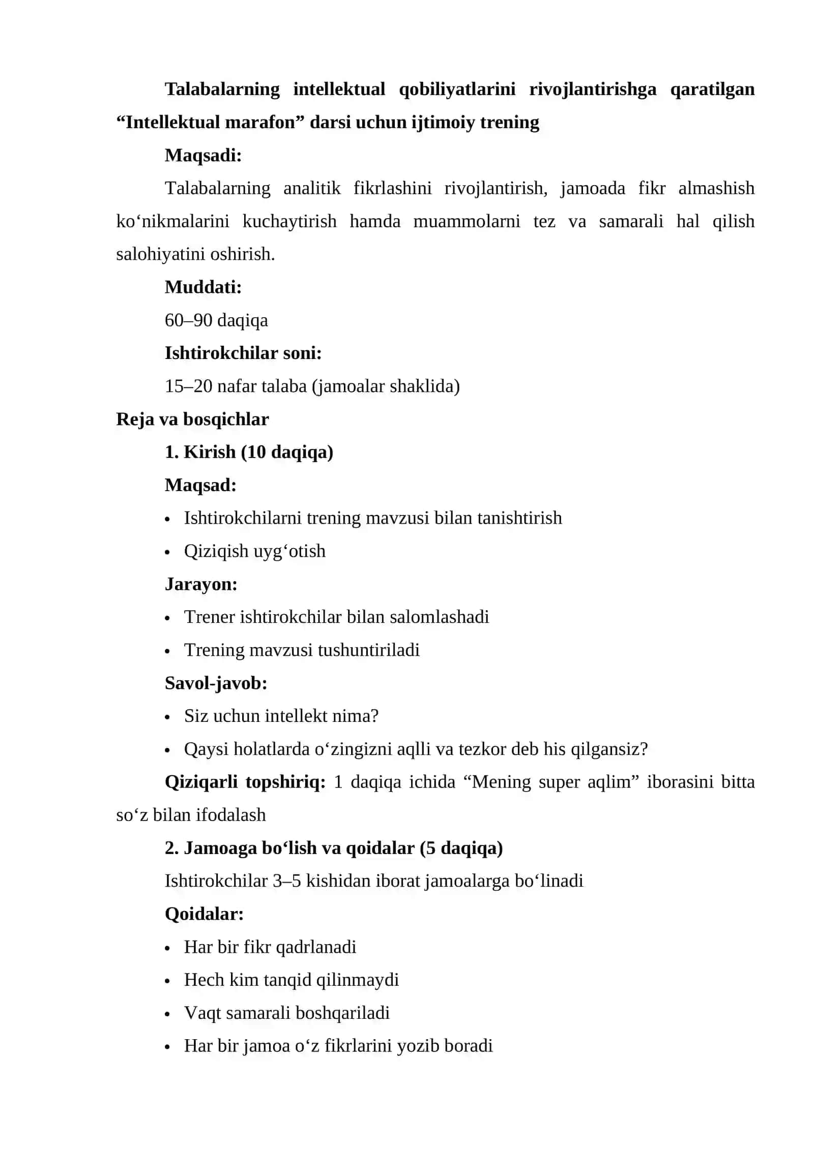 PSIXOLOGIK TRENING ASOSLARI FANIDAN MUSTAQIL ISHI 2