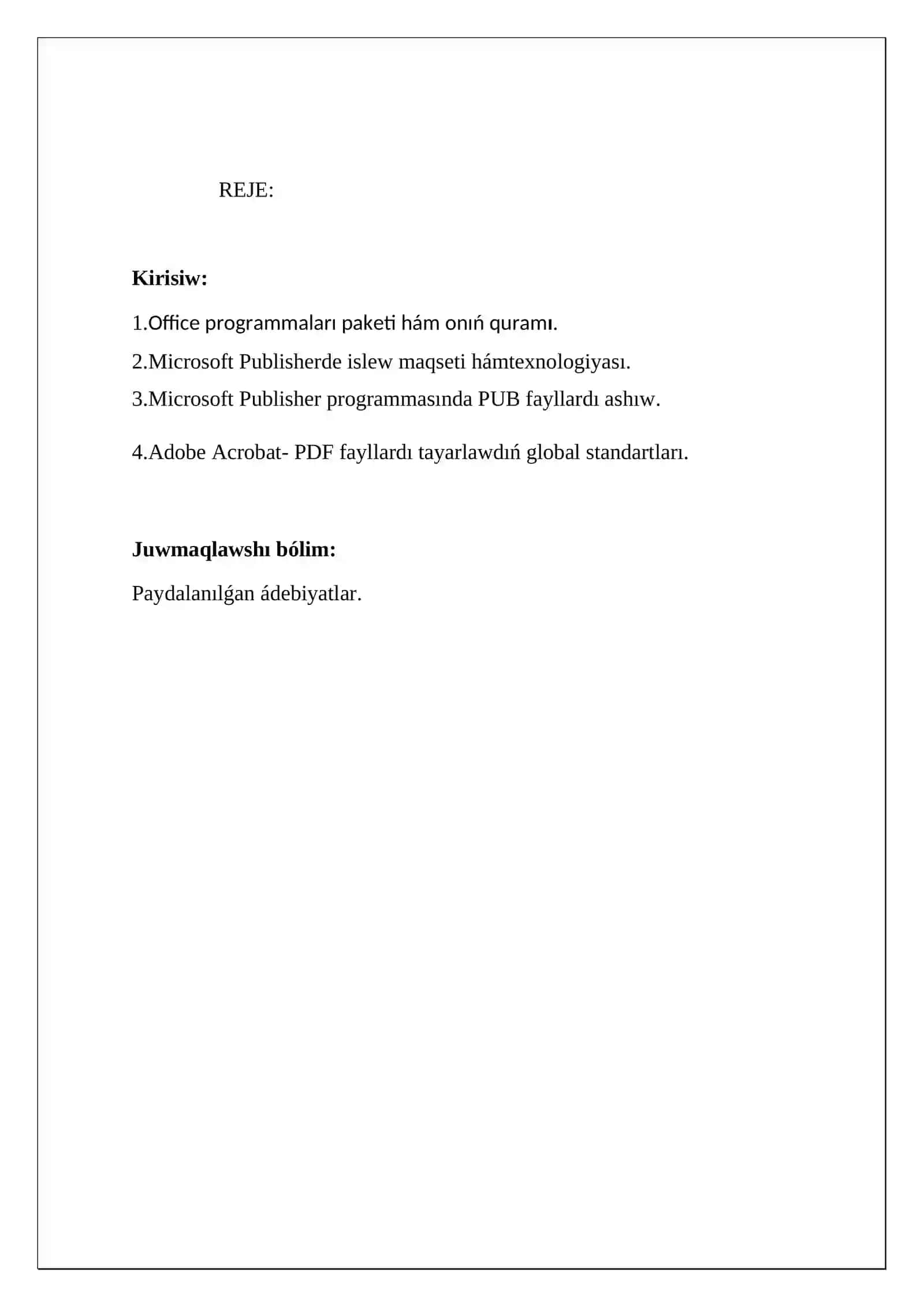 MicrosoftPublisher programması járdeminde bukletlar tayarlaw 2