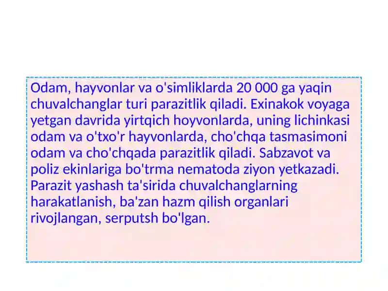 Parazit chuvalchanglarning xilma- xilligi 2
