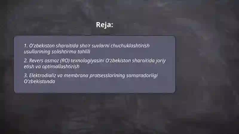 O'zbekiston sharoitida sho'r suvlarni chuchuklashtirish 2