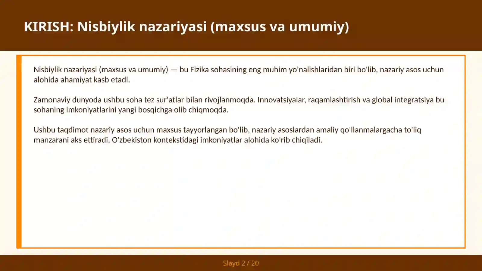 Nisbiylik nazariyasi (maxsus va umumiy) 2