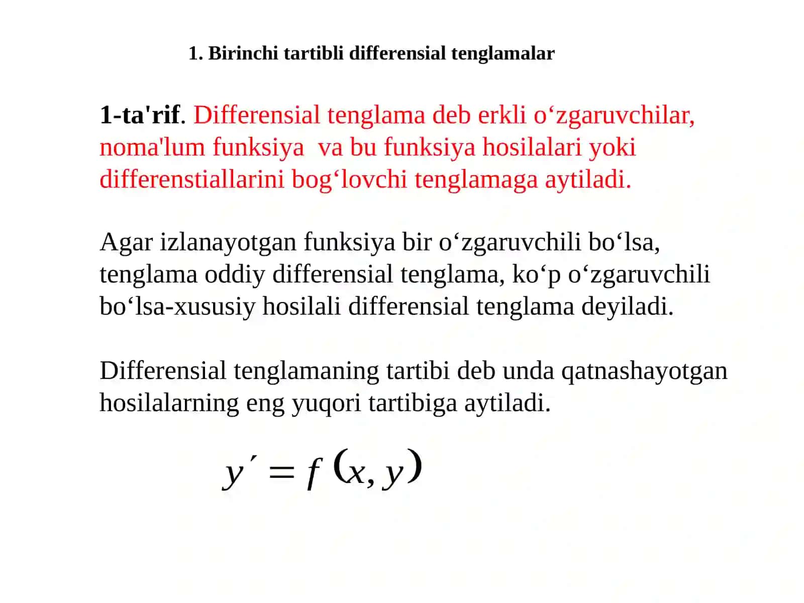1+KURS+15-Maruza. Differensial tenglamalar 2