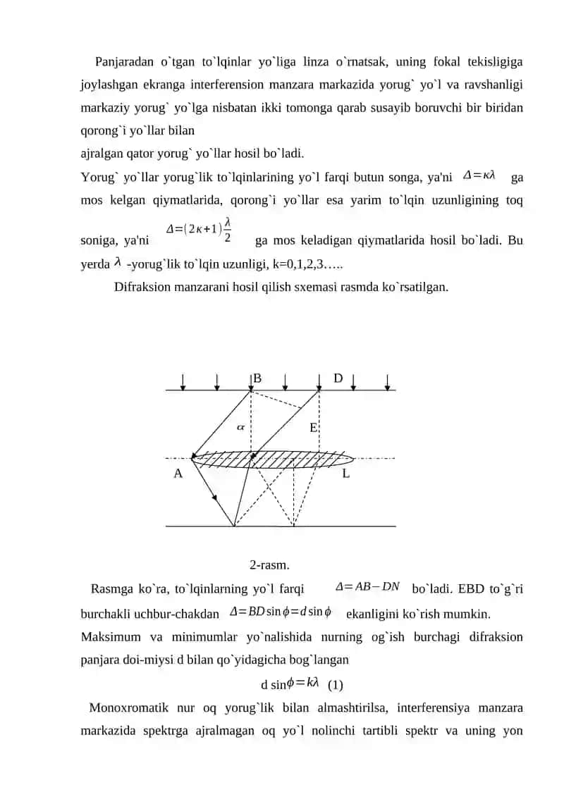 DIFRAKTSION PANJARA YORDAMIDA YORUG’LIKNING TO’LQIN UZUNLIGINI ANIQLASH 2