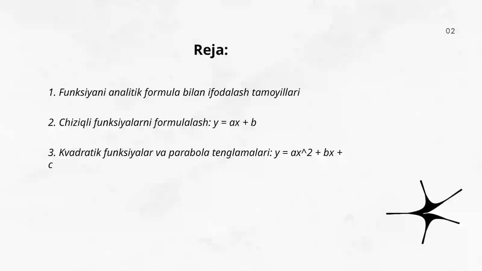 Funksiyalarni formulalar kórinishida ifodalash 2
